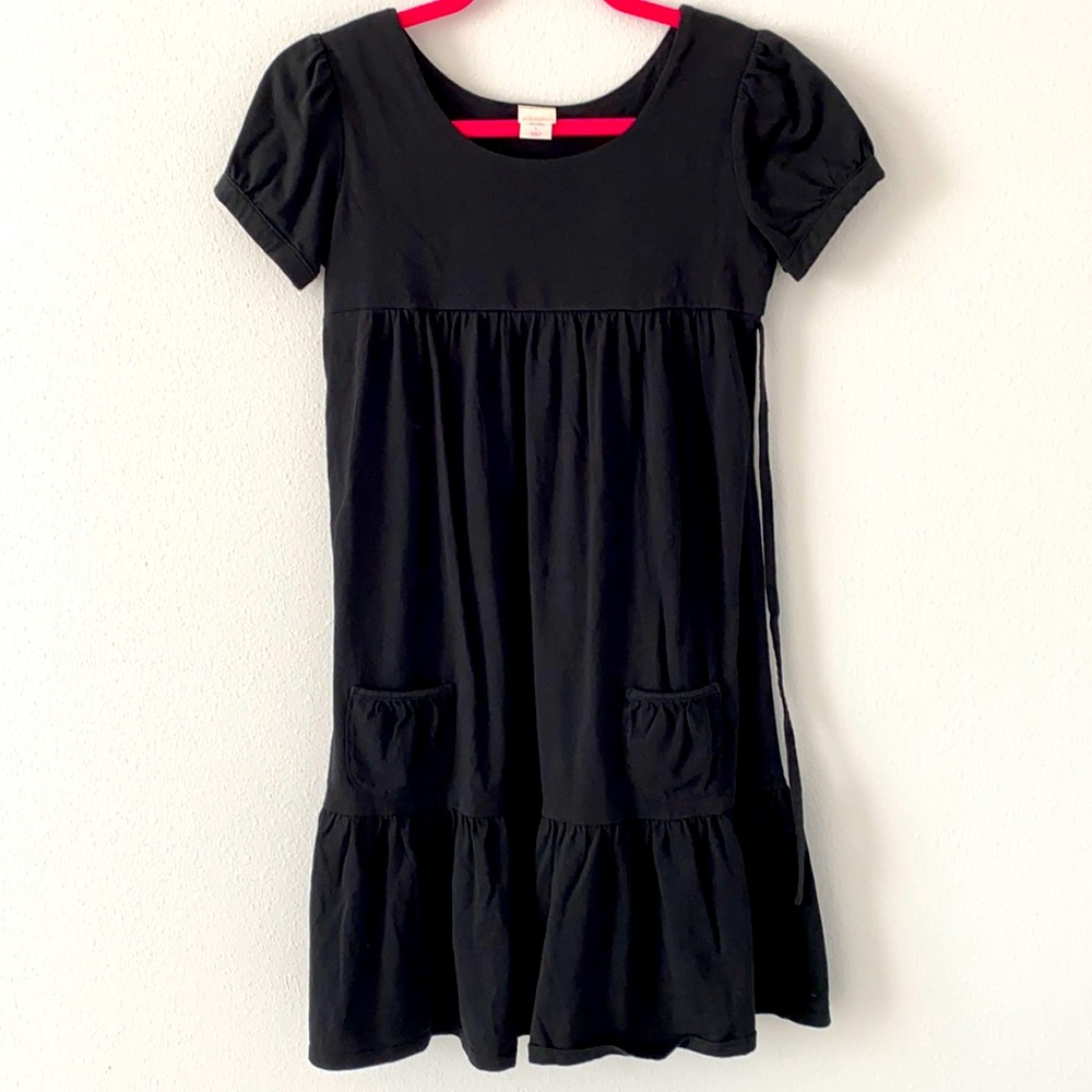 Girl’s Casual Black Dress with Drawstrings